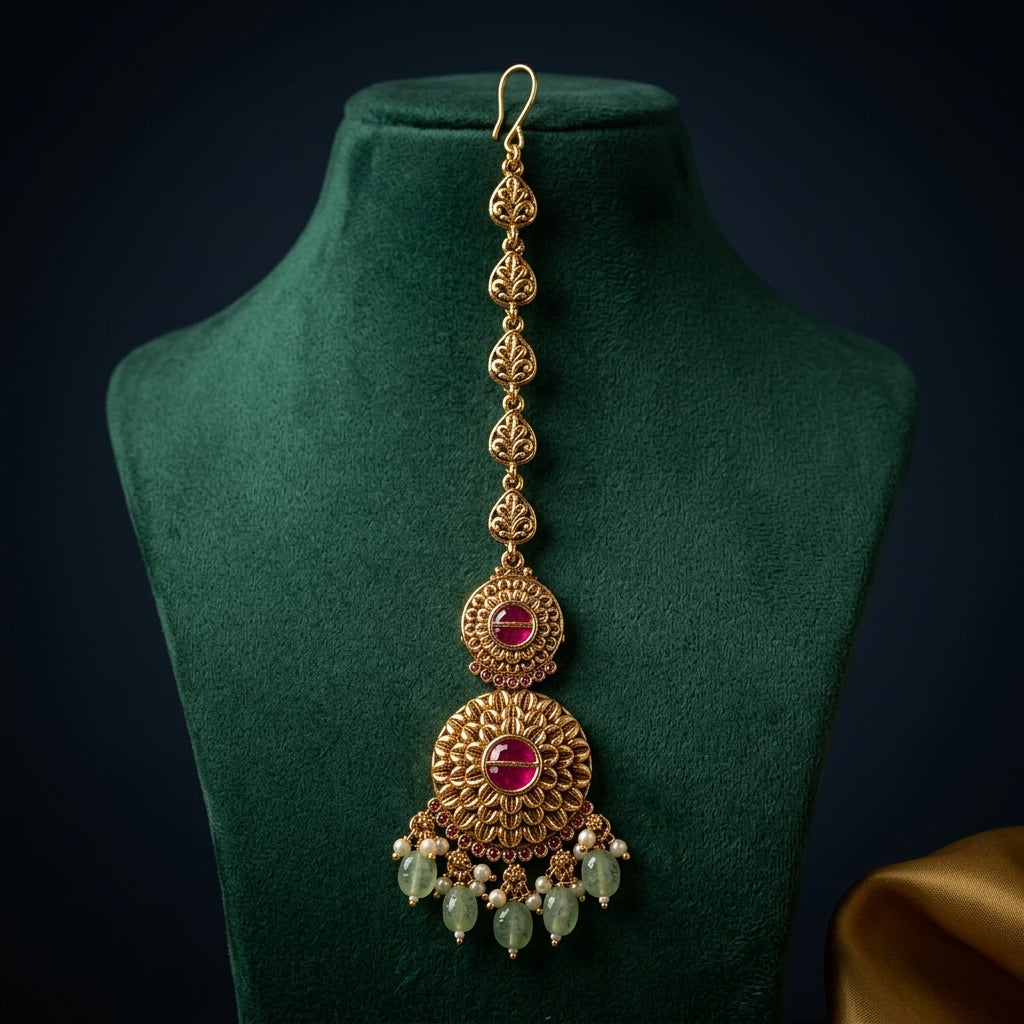 Multi Floral Leaf Maang Tikka - Mannequin