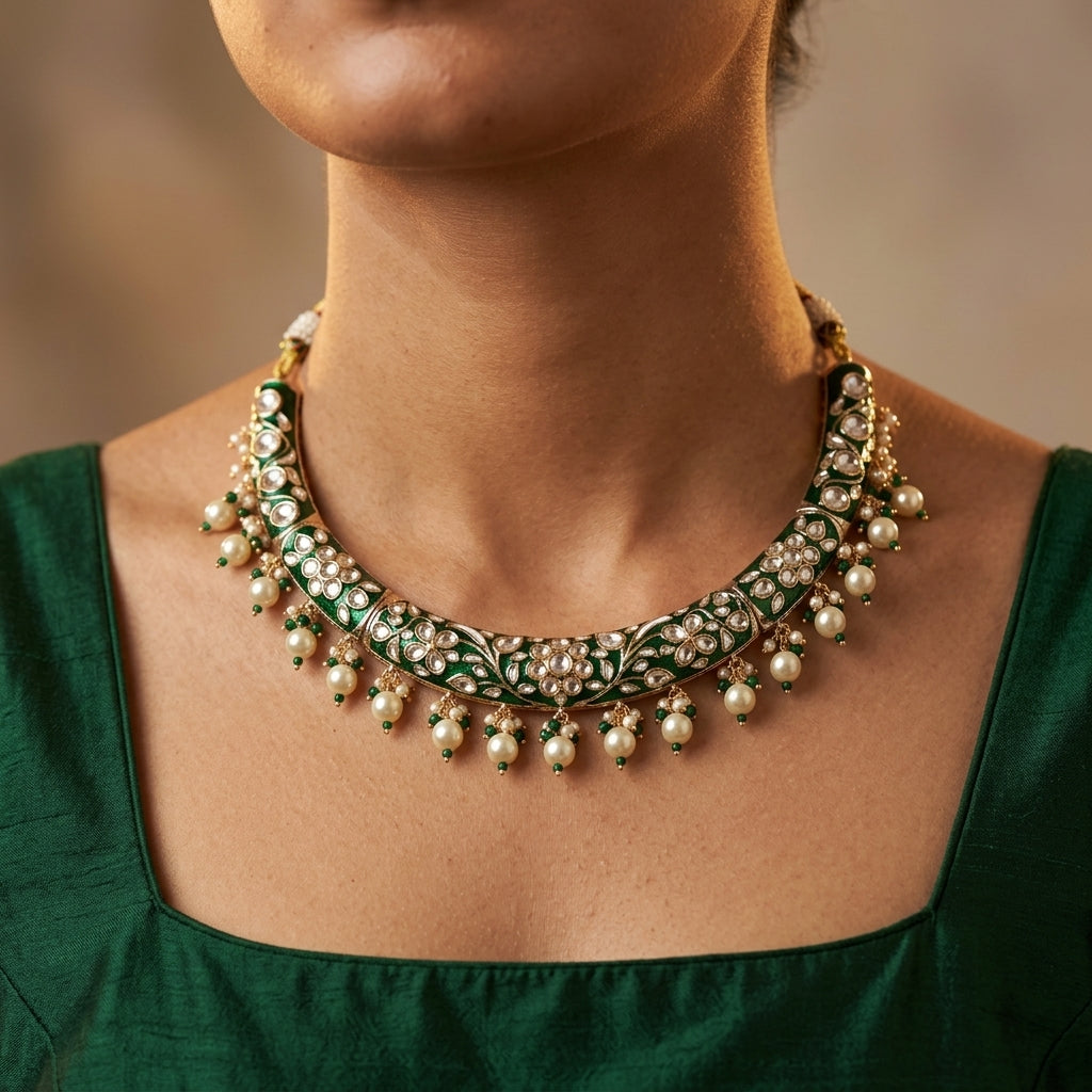 Gold Kundan Necklace Set - Model