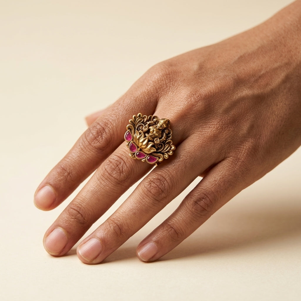Ruby Temple Lotus Ring - Model