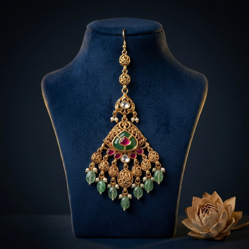 Multi Ornate Filigree Maang Tikka - Mannequin