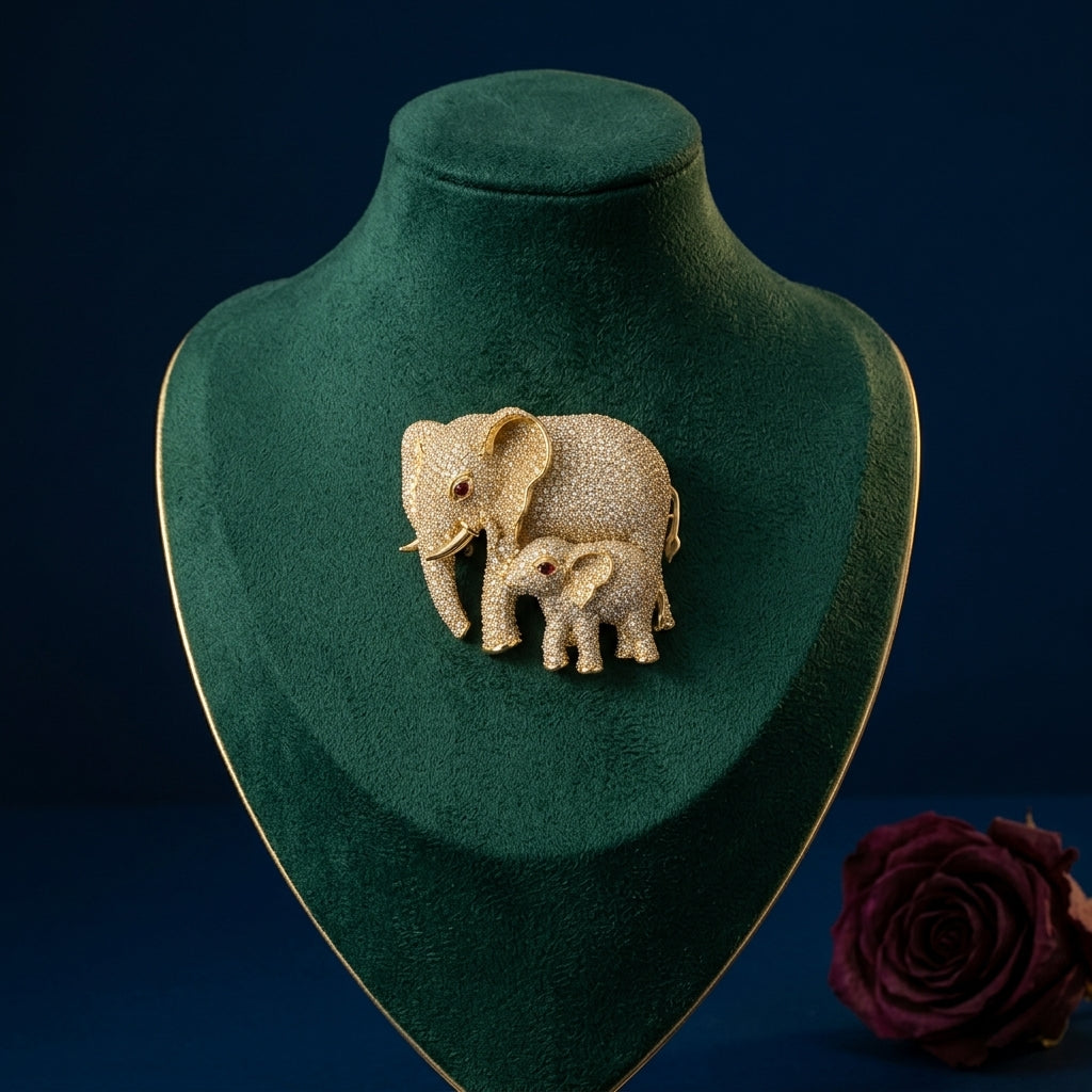 Clear and Red Elephant Family Brooch - Mannequin