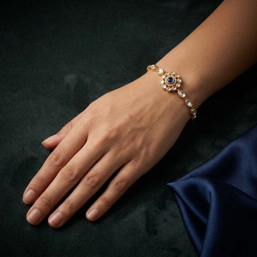 White and Blue Floral Cluster Bracelet - Mannequin
