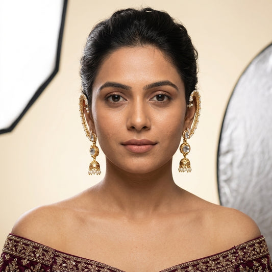 White Heritage Kundan Earrings - Model