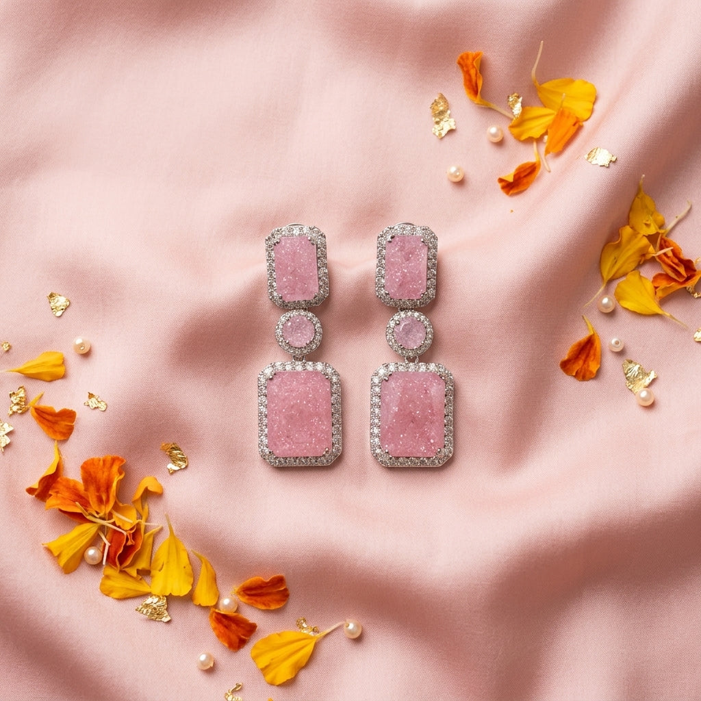 Pink Floral Cluster Earrings - Tabletop