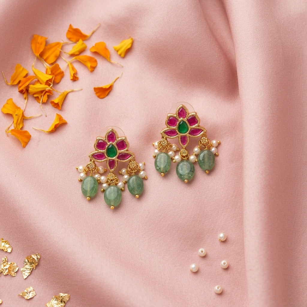 Ruby Green Floral Earrings - Tabletop