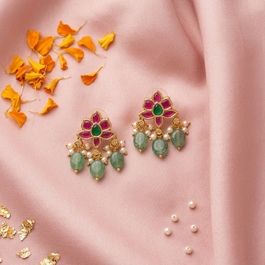 Ruby Green Floral Earrings - Tabletop