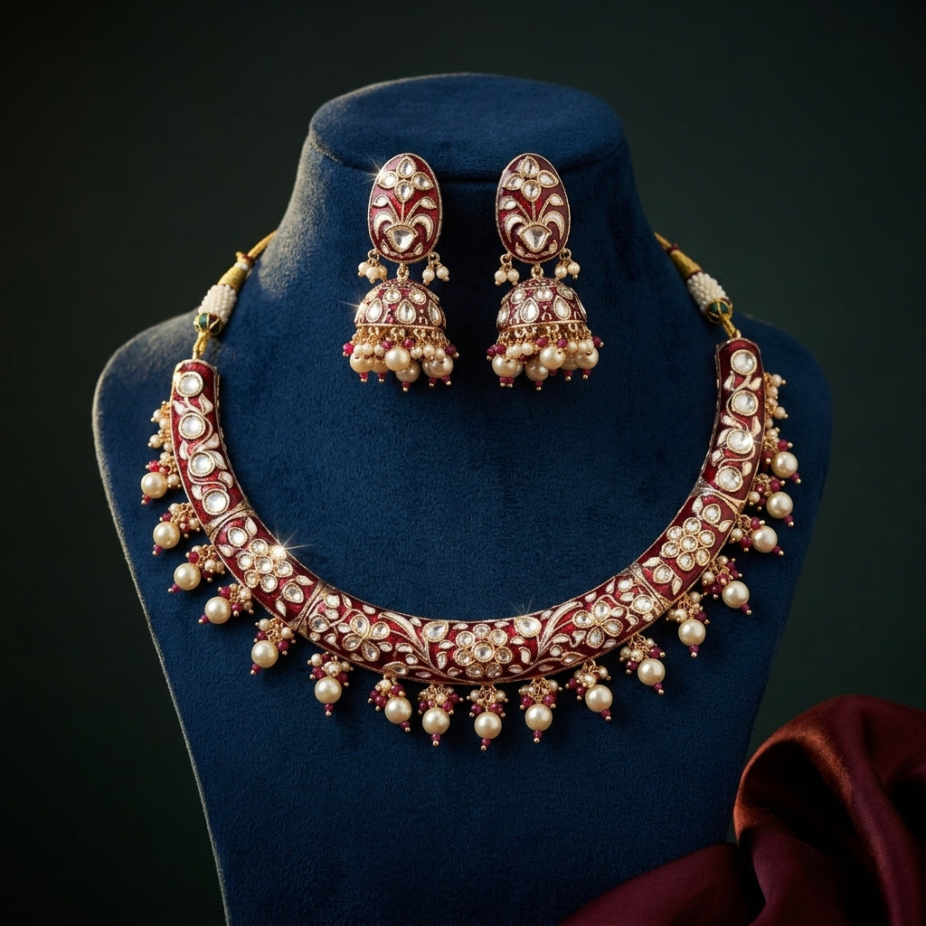 Gold Kundan Necklace Set - Mannequin