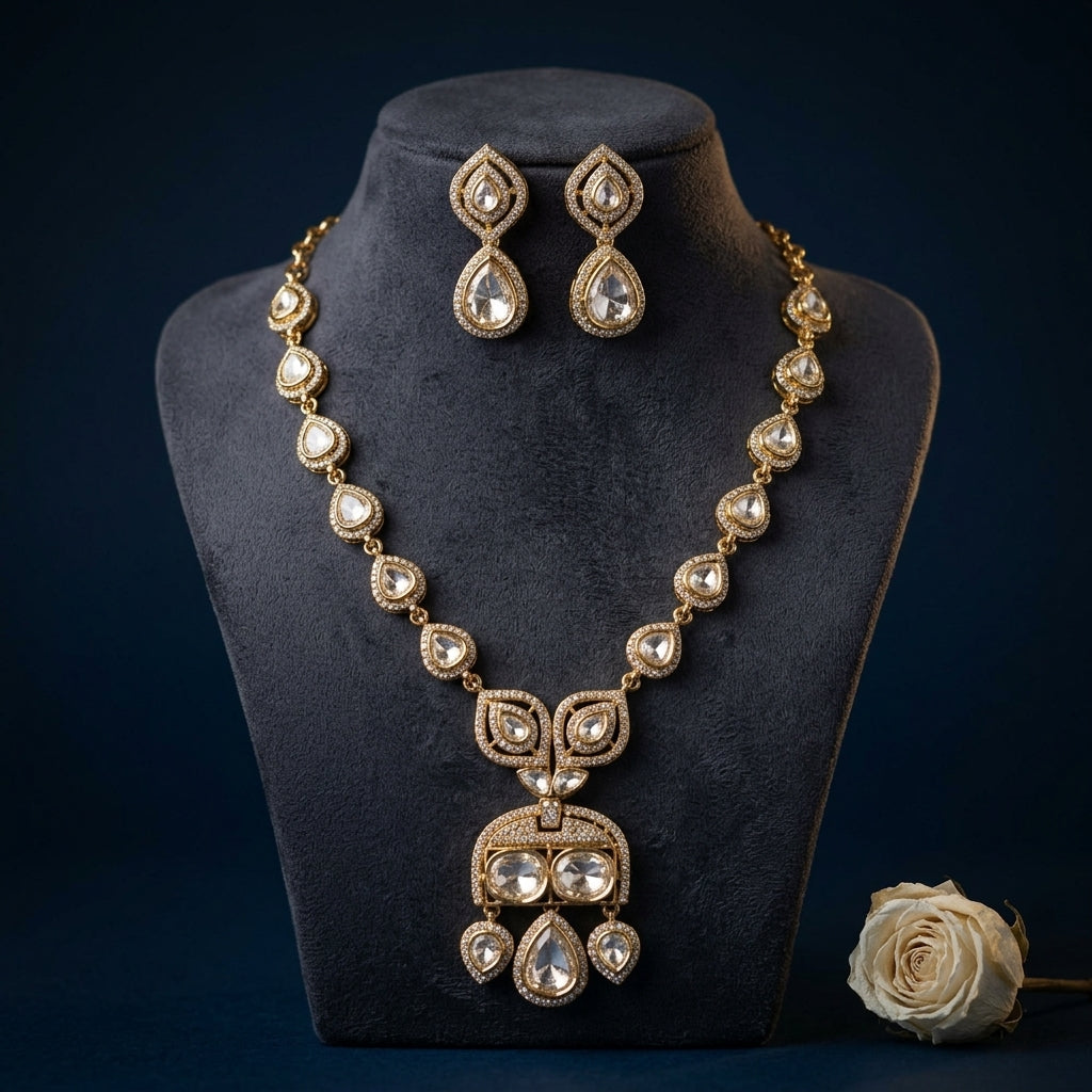 White Stylized Teardrop Necklace Set - Mannequin