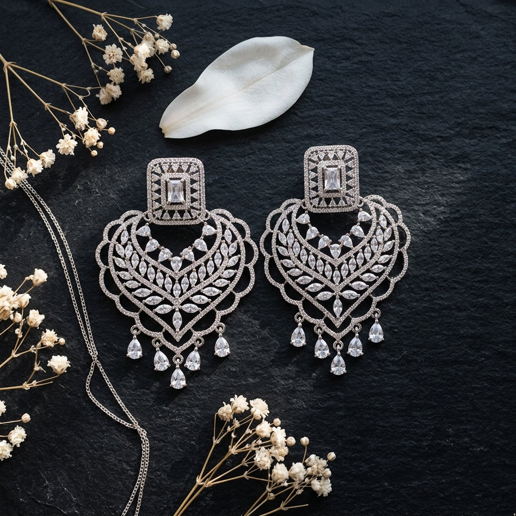 Pearl White AD Chandbali Earrings - Tabletop