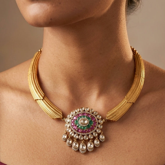 Multi Oval Cluster Necklace Set - Model