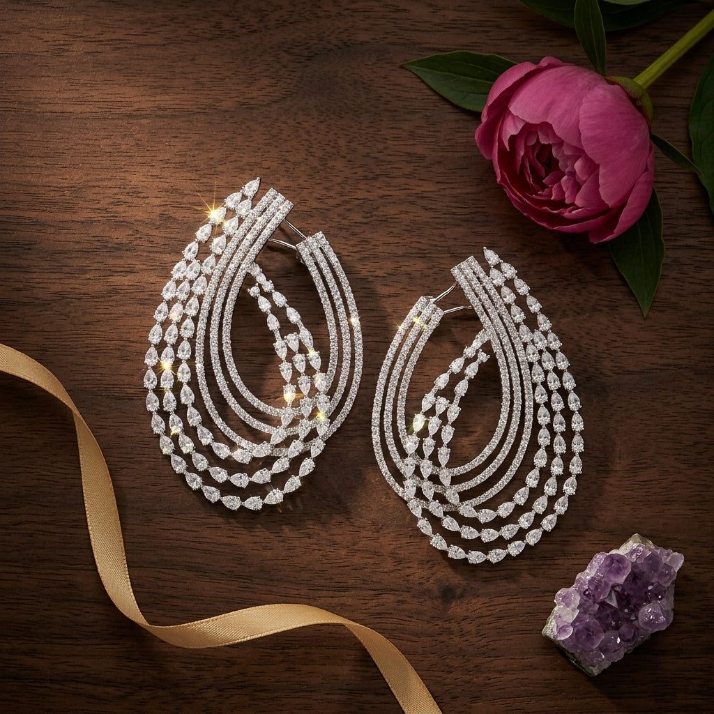 White Layered Teardrop Earrings - Tabletop