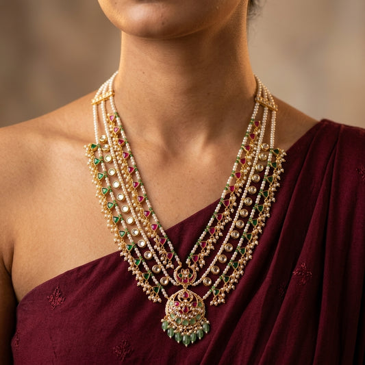 Multi Layered Kundan Floral Necklace Set - Model