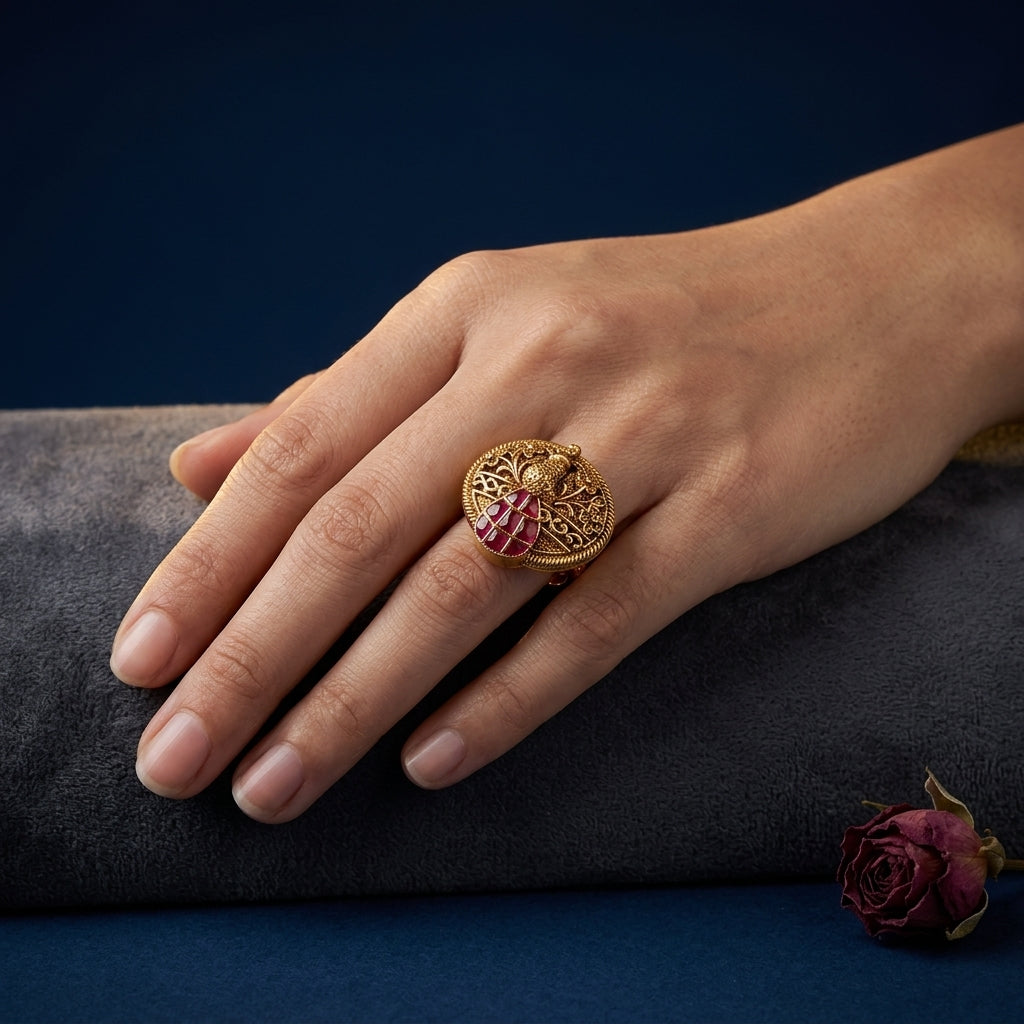 Ruby Filigree Floral Ring - Mannequin