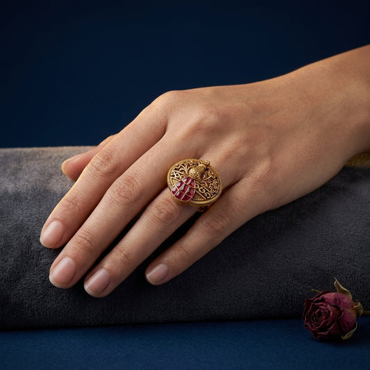 Ruby Filigree Floral Ring - Mannequin
