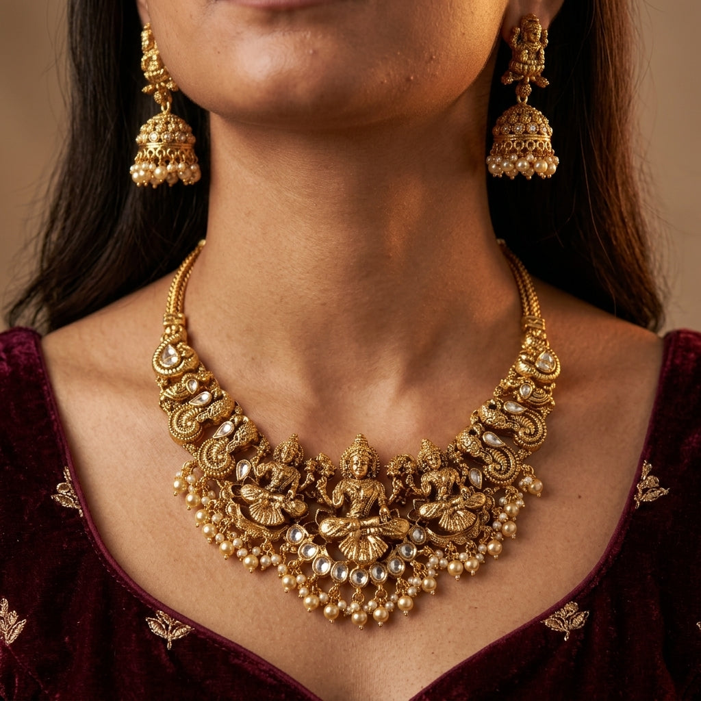White Temple Goddess Necklace Set - Model