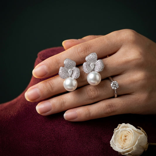 White Floral Cluster Earrings - Mannequin