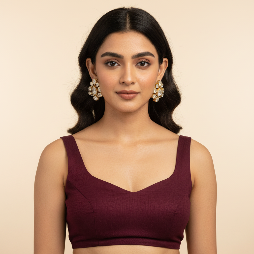 White Gold Kundan Earrings - Model