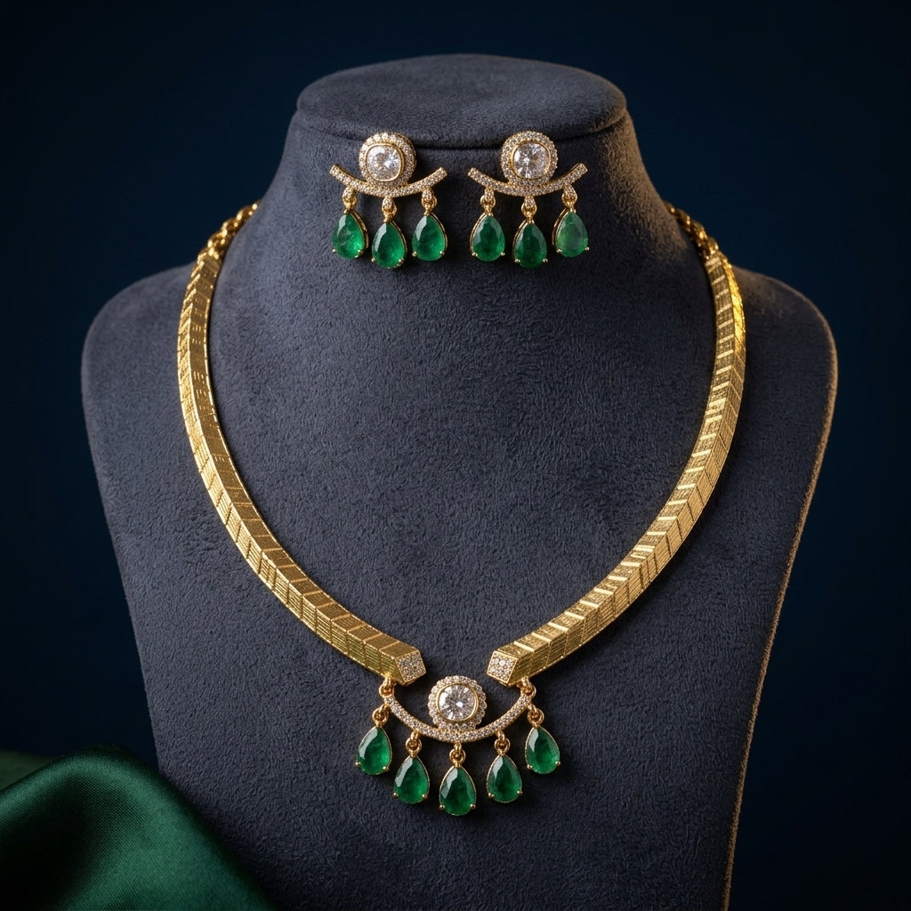 Green and Clear Textured Teardrop Necklace Set - Mannequin