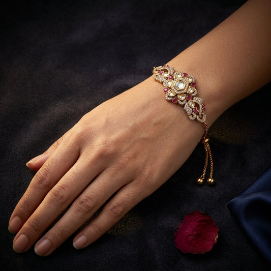 Ruby and Clear Floral Cluster Bracelet - Mannequin