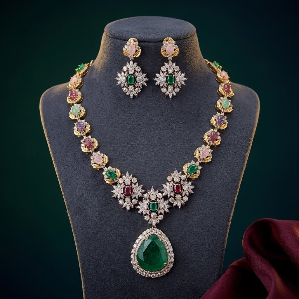 Multi Floral Cluster Necklace Set - Mannequin