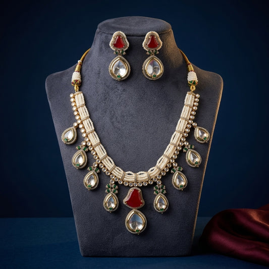 Ruby Green Kidia Teardrop Necklace Set - Mannequin