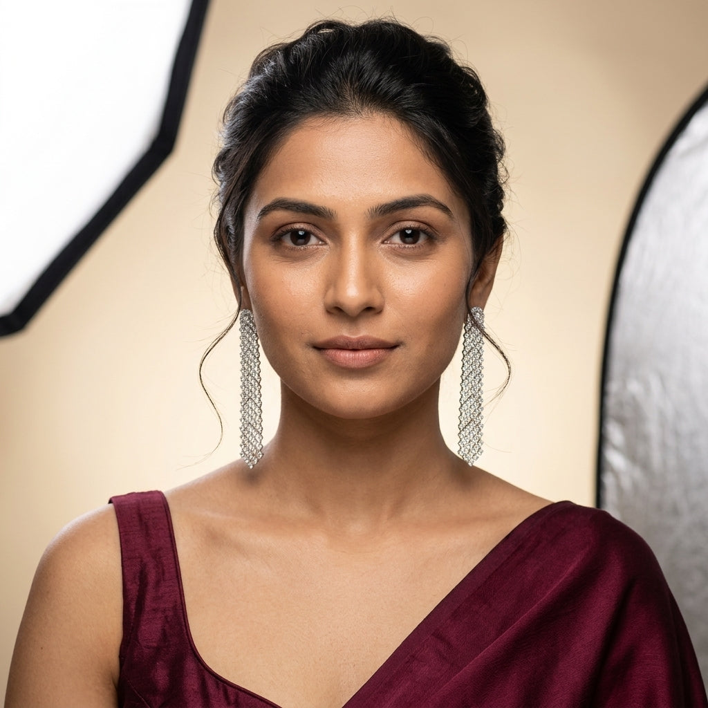 White Geometric Earrings - Model