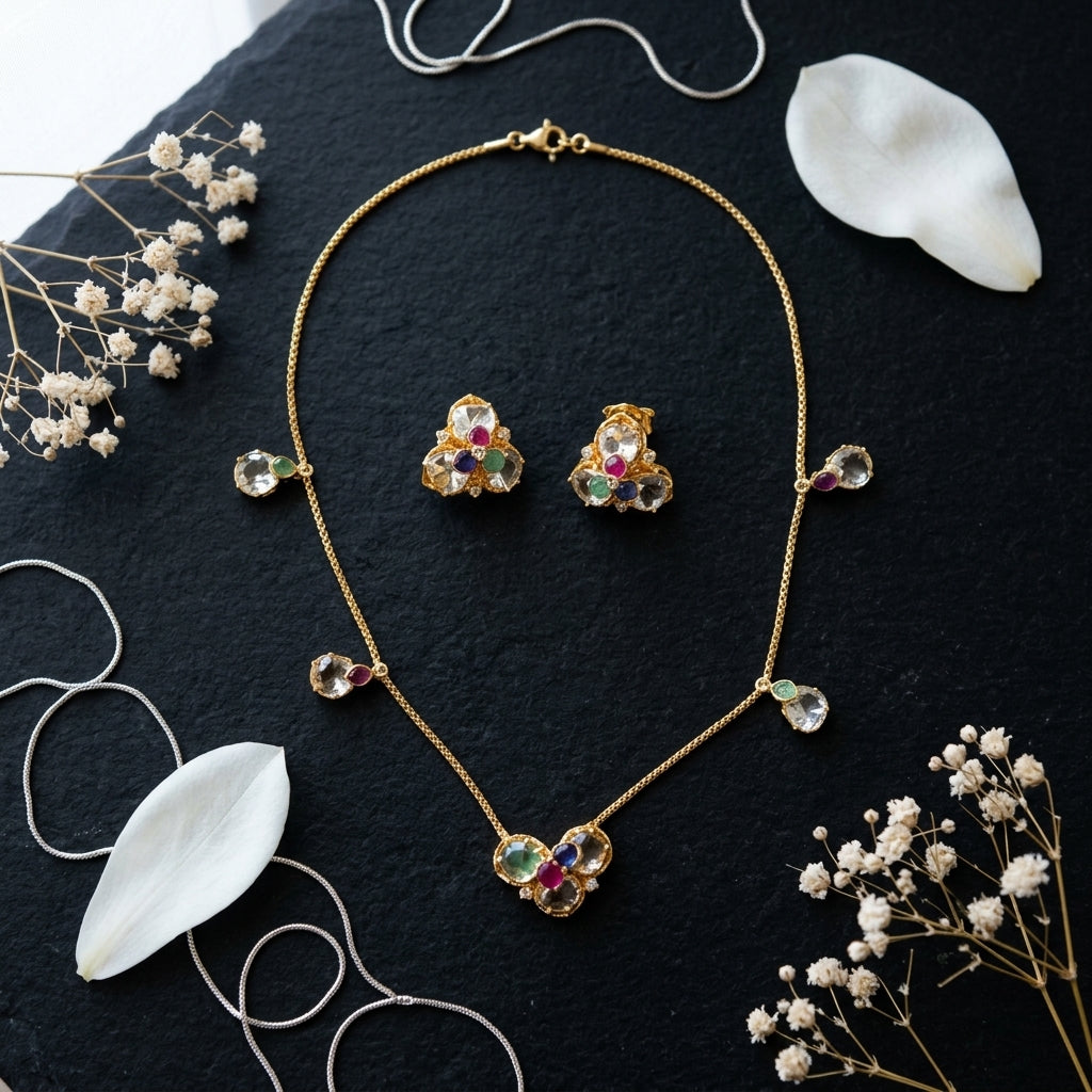 Multi Floral Cluster Necklace Set - Tabletop