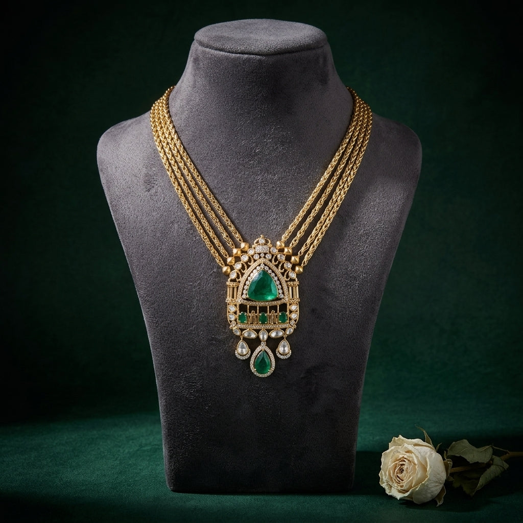 Green Heritage Kundan Necklace Set - Mannequin