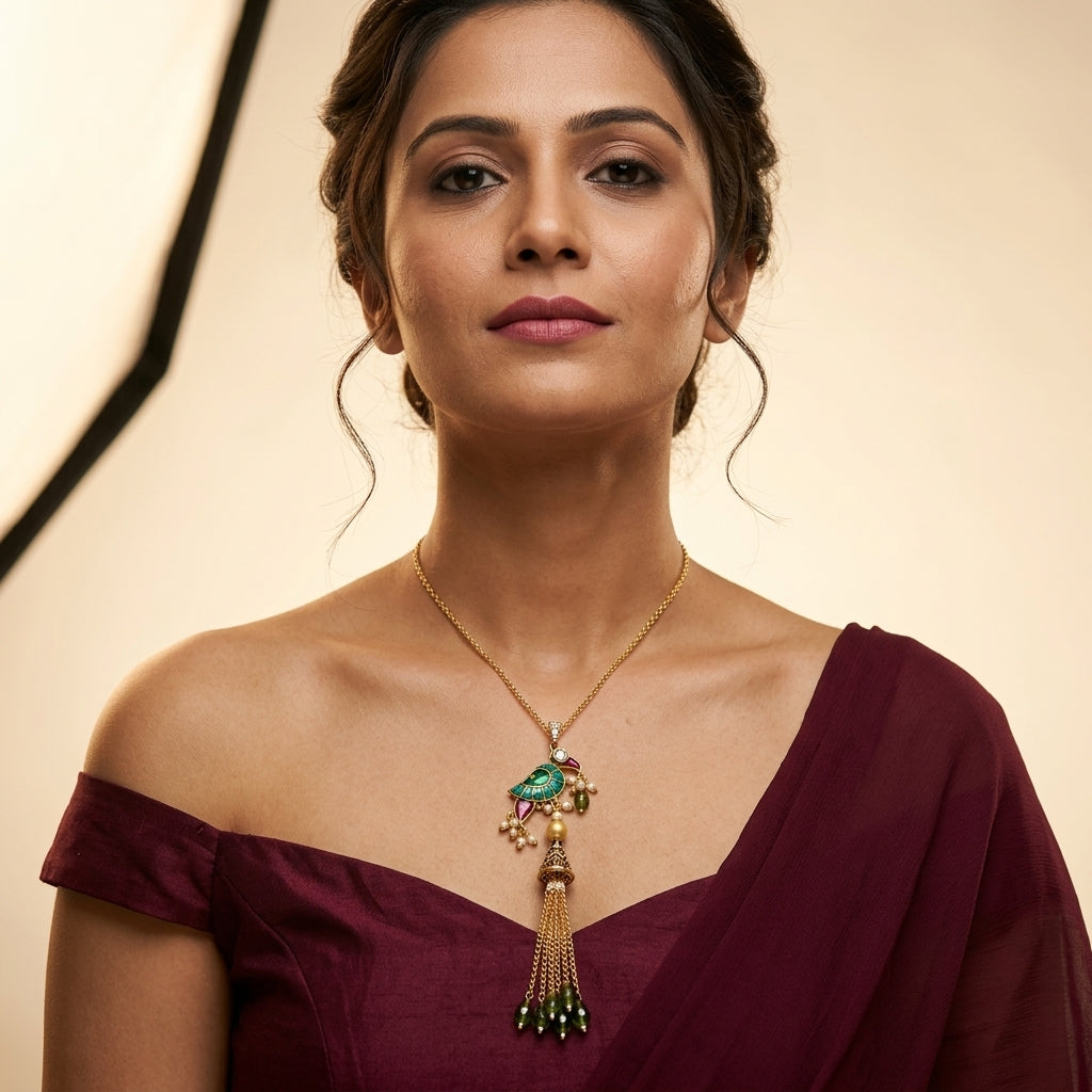 Multi Kundan Pendant Necklace Set - Model