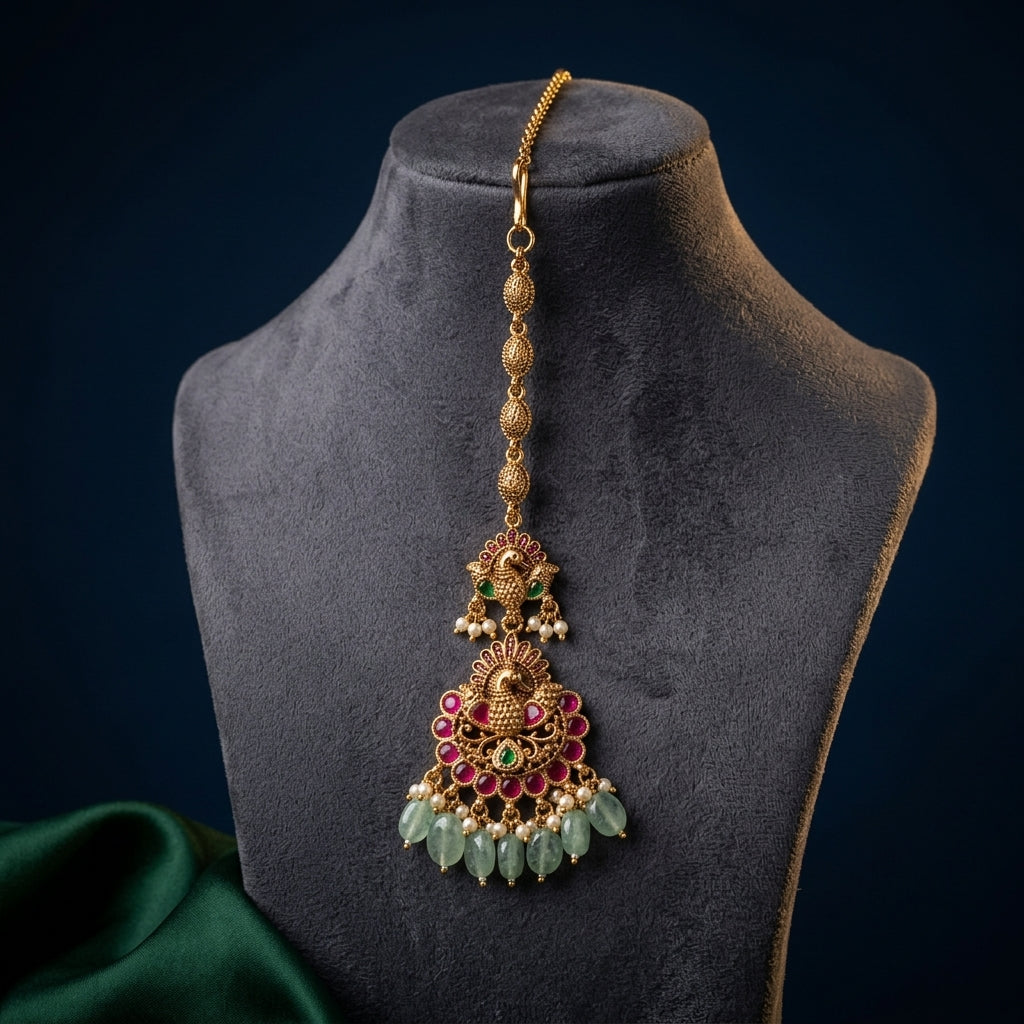 Multi Peacock Floral Maang Tikka - Mannequin