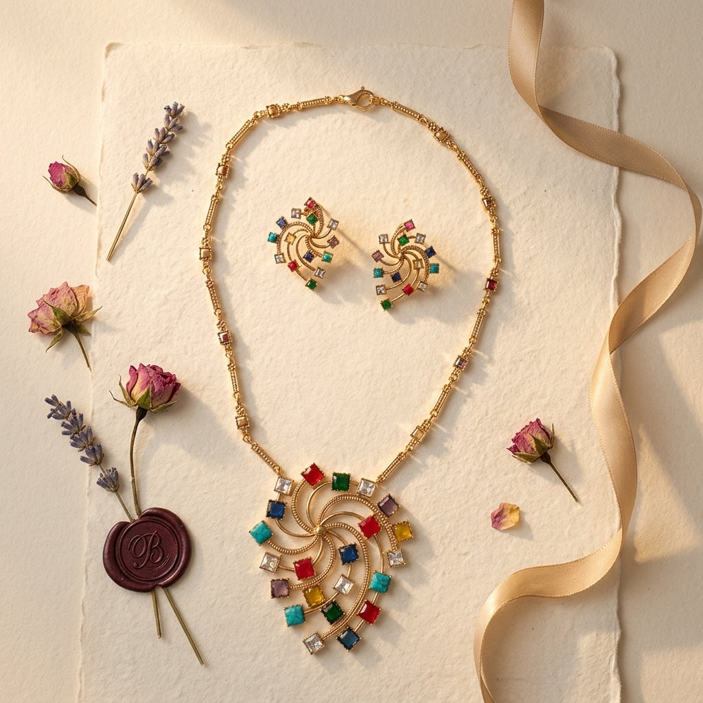 Multi Swirl Geometric Necklace Set - Tabletop