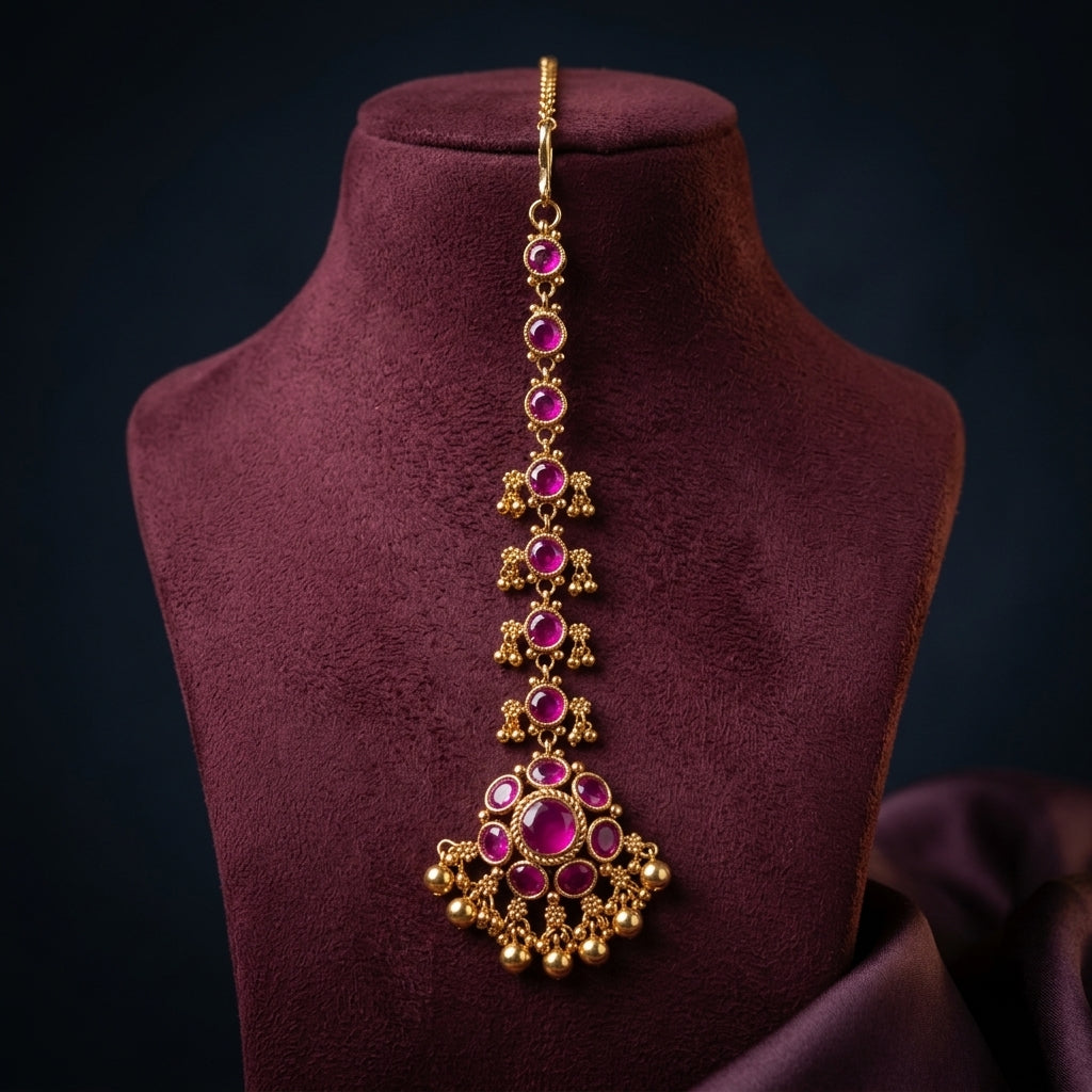Ruby Cluster Jhumki Maang Tikka - Mannequin