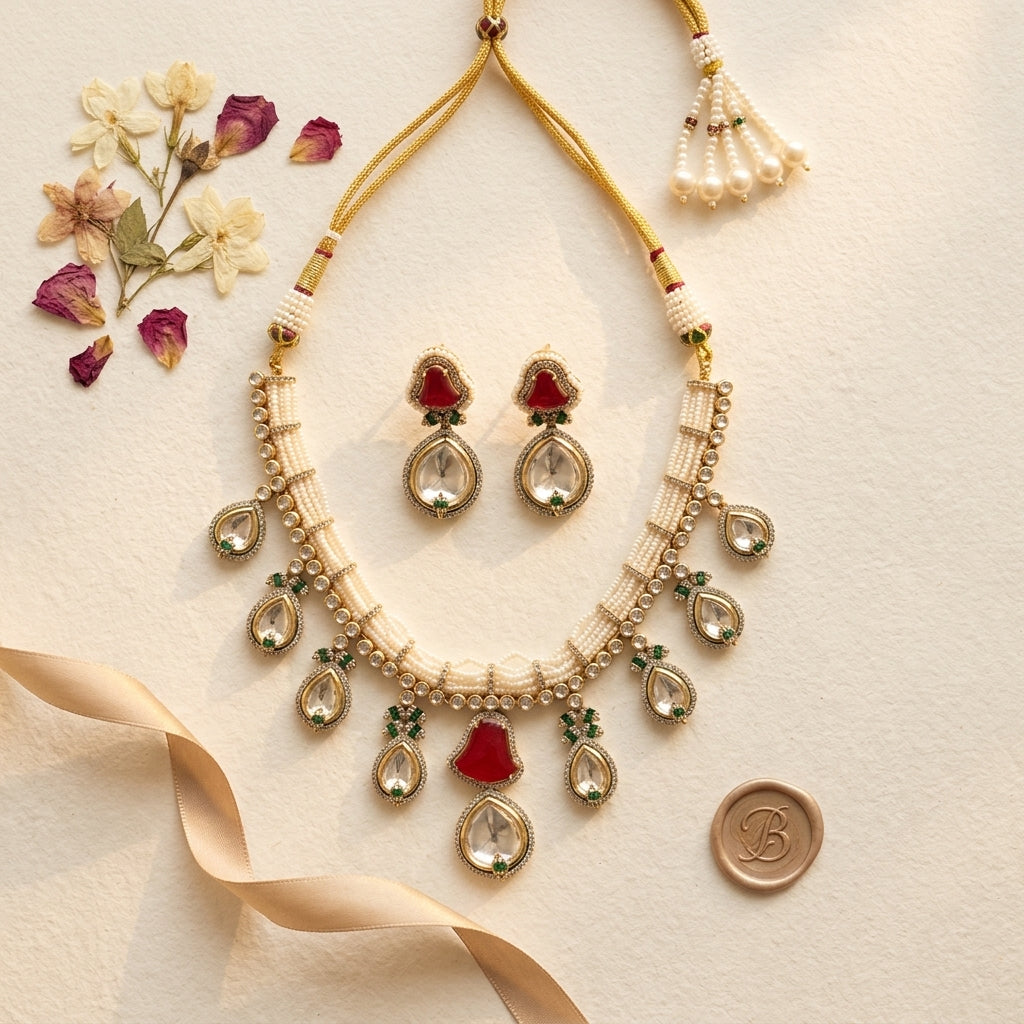 Ruby Green Kidia Teardrop Necklace Set - Tabletop