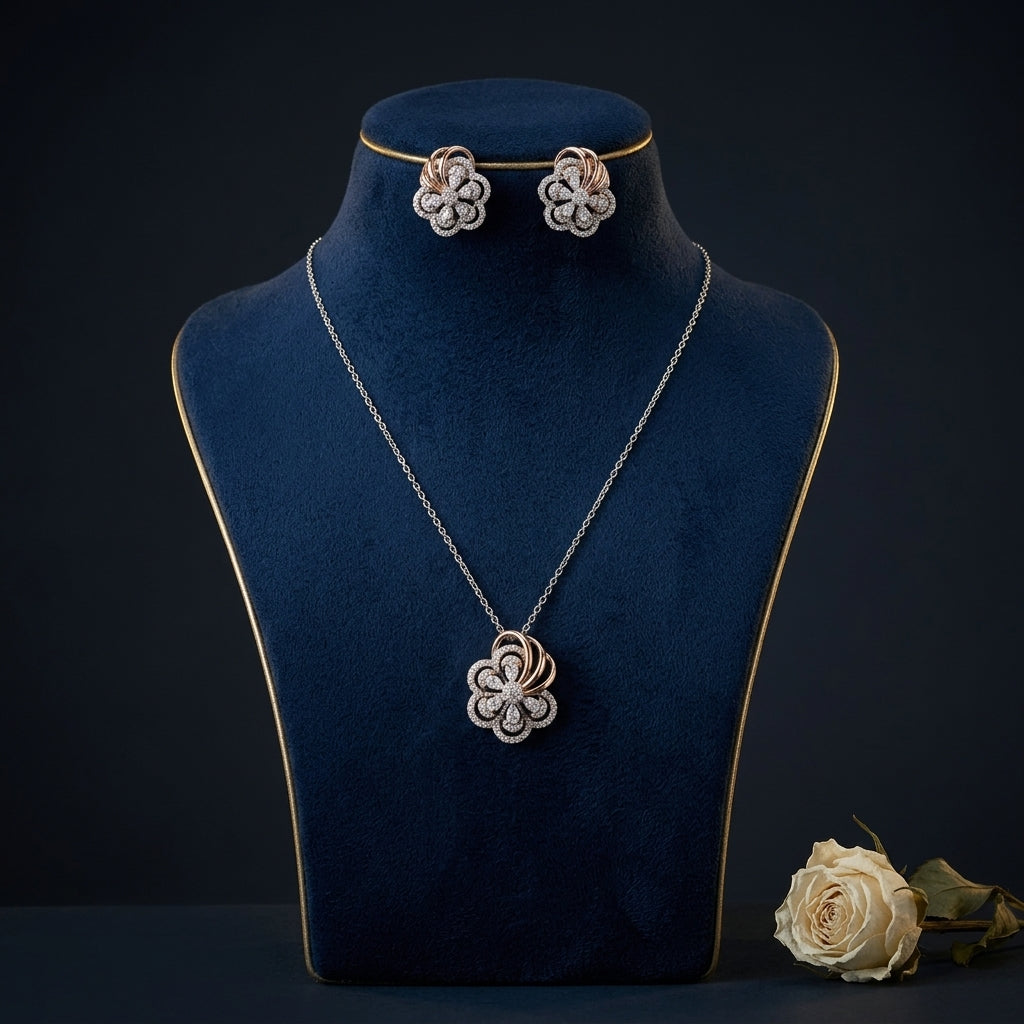White Crystal Floral Pendant Set - Mannequin