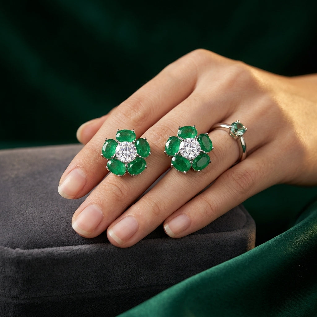 Green and Clear Floral Cluster Earrings - Mannequin
