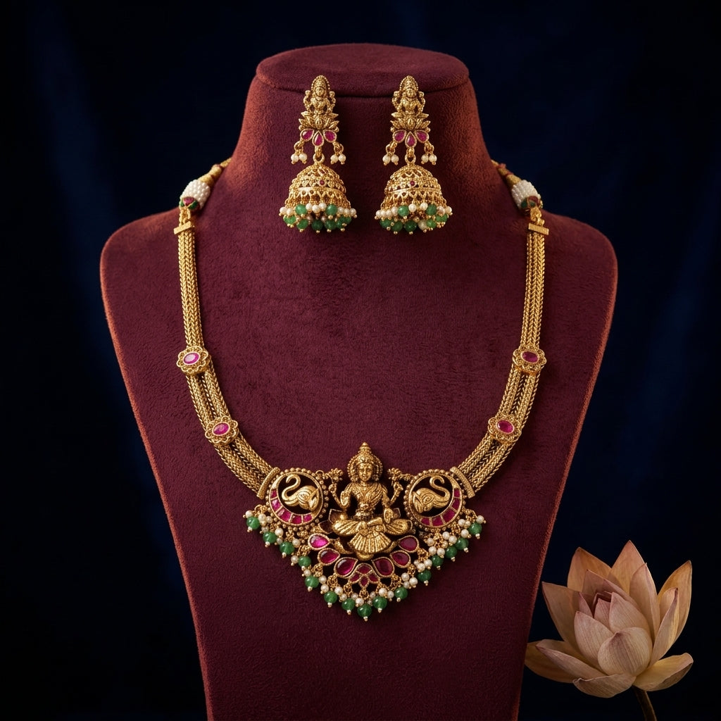 Multi Lakshmi Elephant Temple Necklace Set - Mannequin