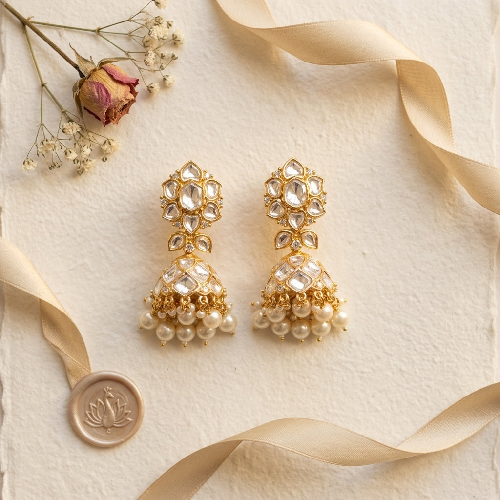 White Floral Cluster Earrings - Tabletop
