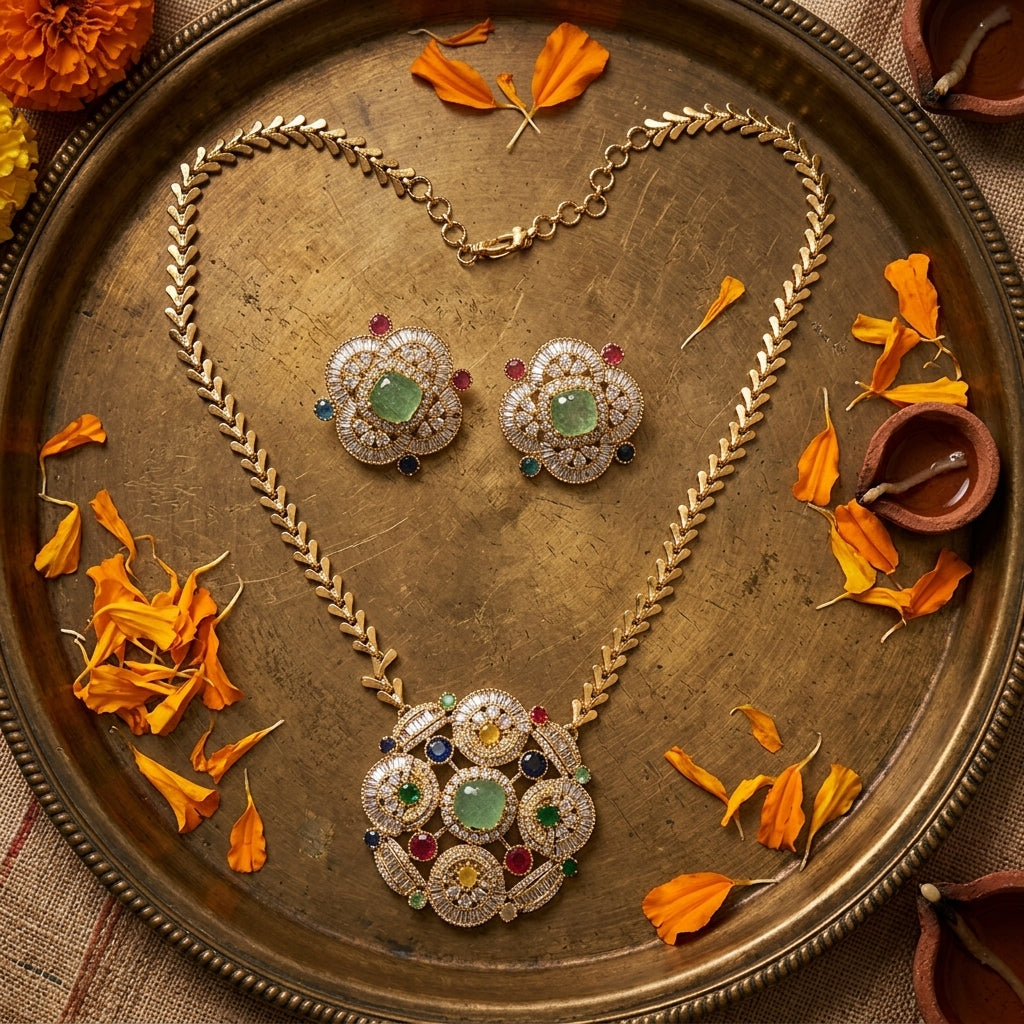 Multi Floral Cluster Necklace Set - Tabletop