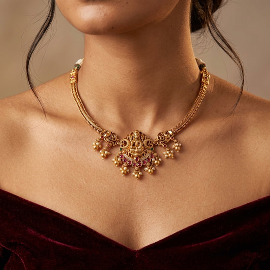 Multi Temple Lakshmi Necklace Set - Model
