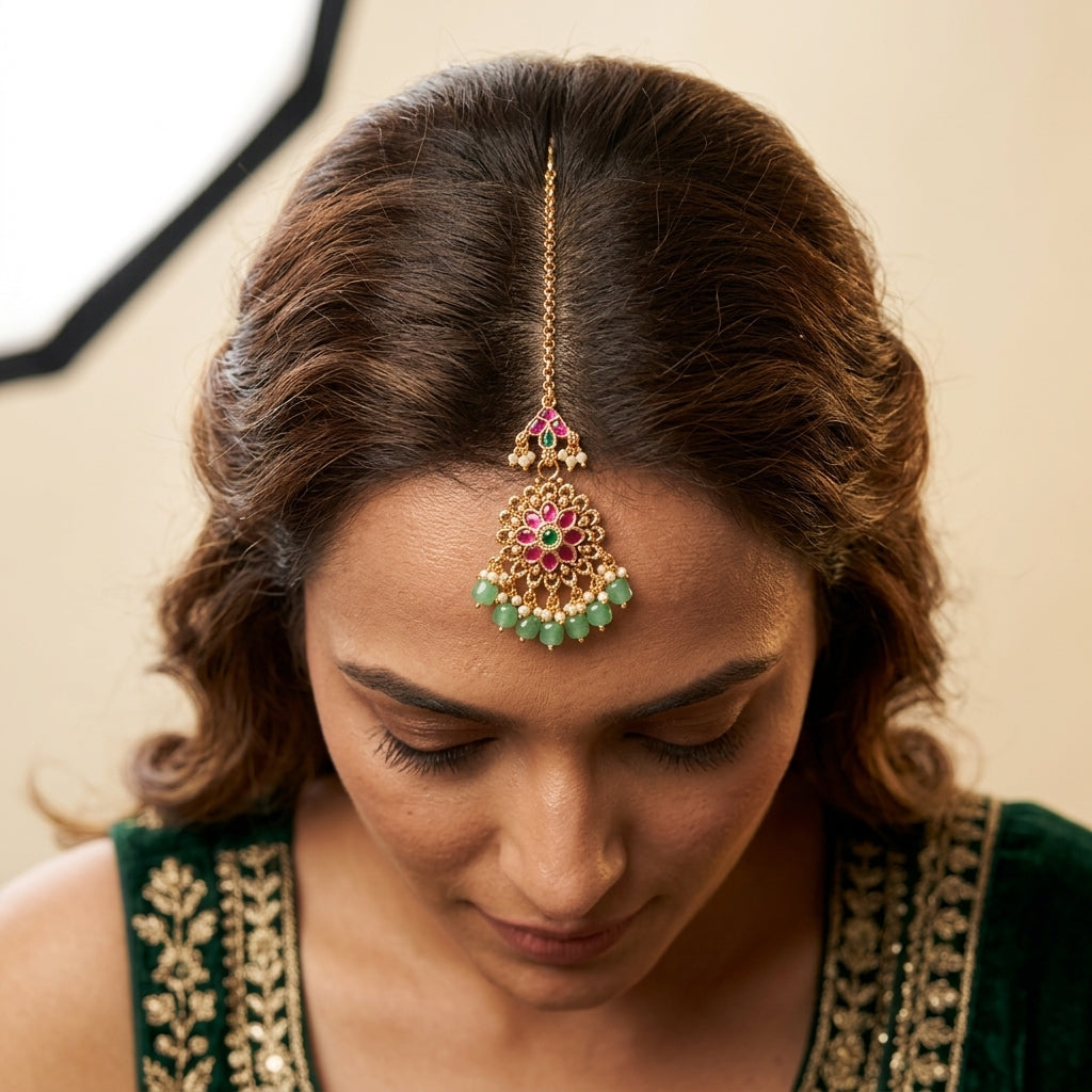 Multi Floral Cluster Maang Tikka - Model