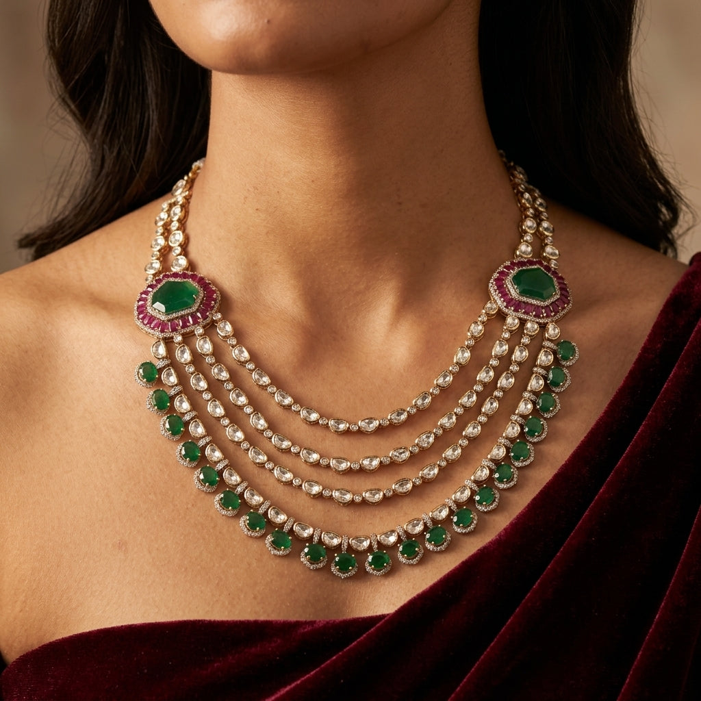 Multi Medallion Layered Necklace Set - Model