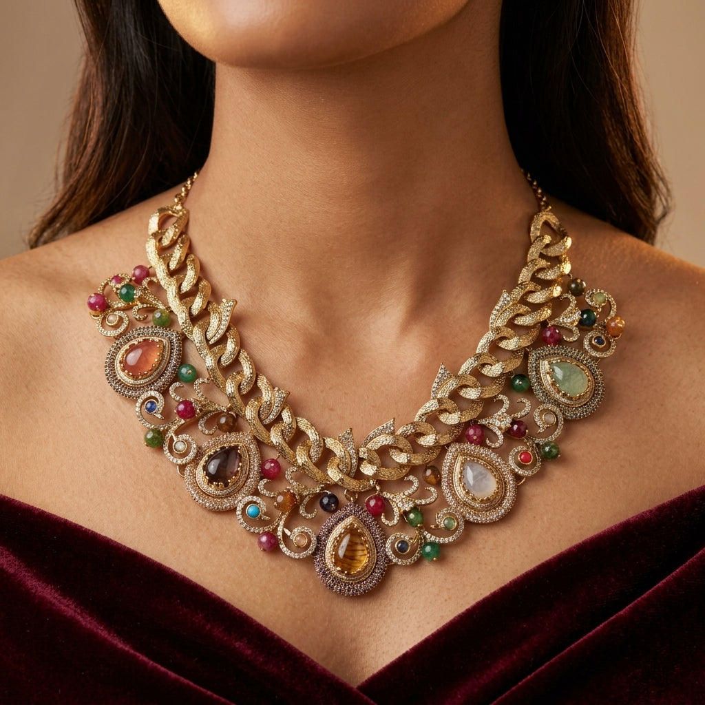 Multi Filigree Chain Necklace Set - Model