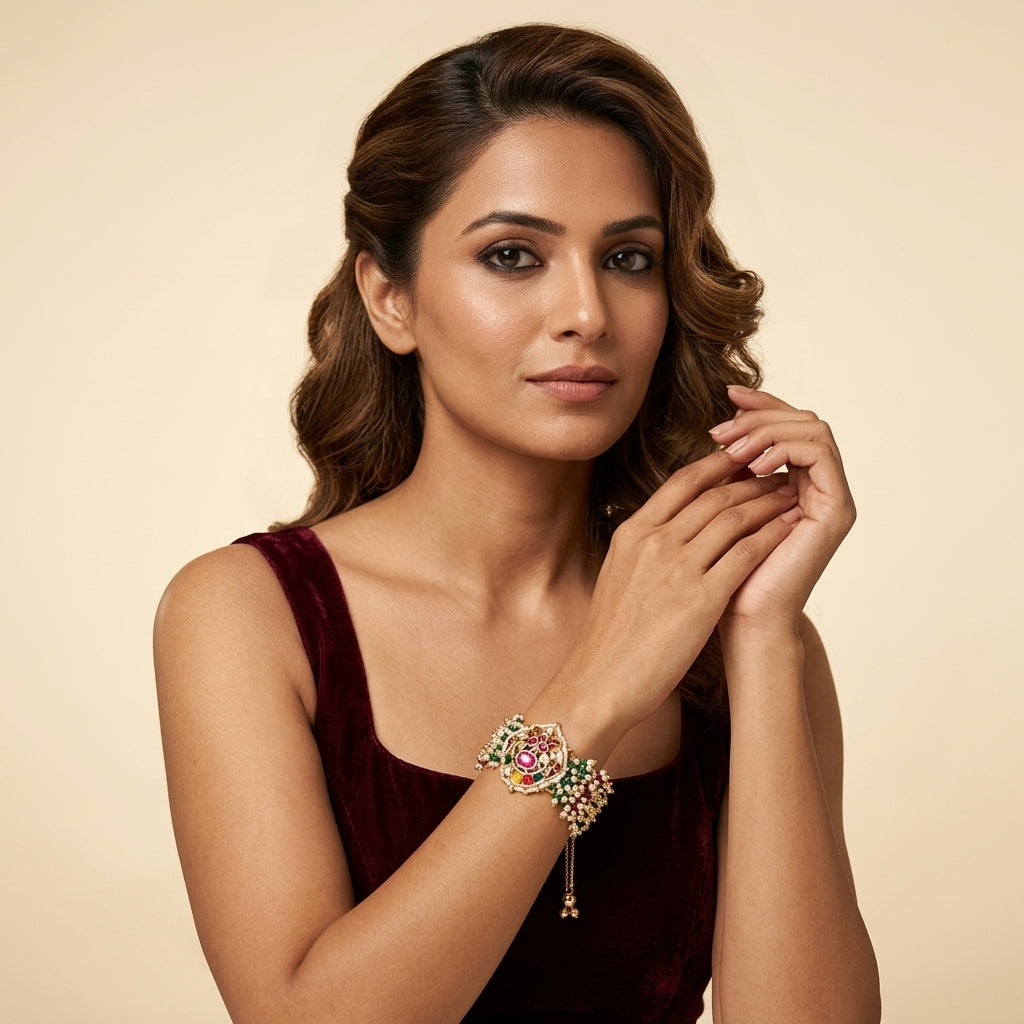 Multi Kundan Medallion Bracelet - Model