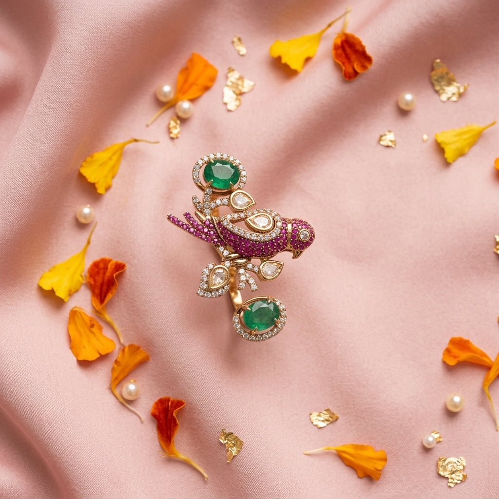 Ruby Green Heritage Polki Ring - Tabletop