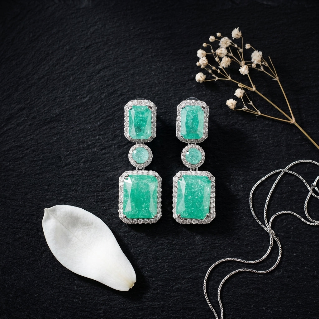 Mint Floral Earrings - Tabletop