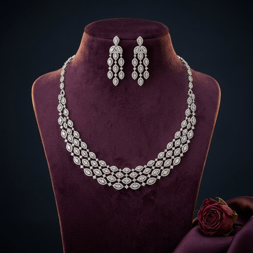 White Marquise Cluster Necklace Set - Mannequin