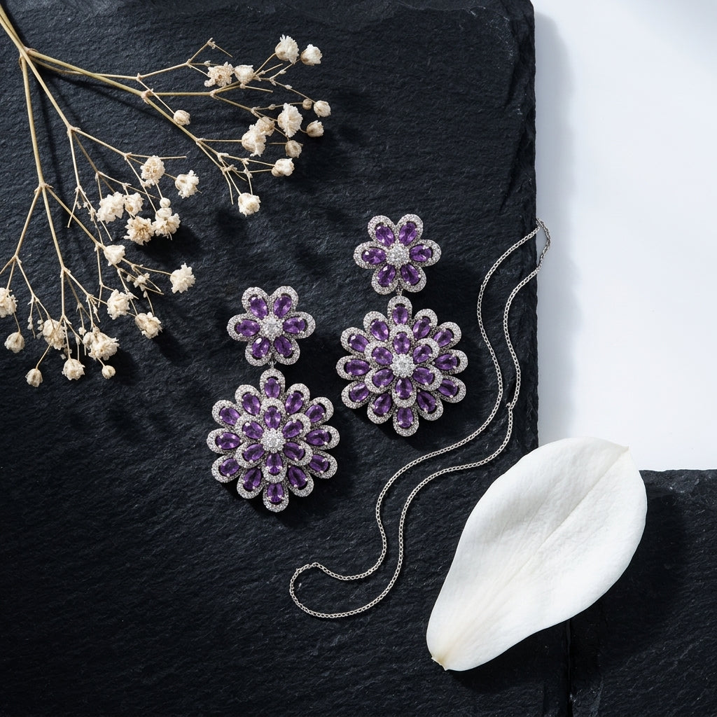 Purple Art Deco Inspired Earrings - Tabletop