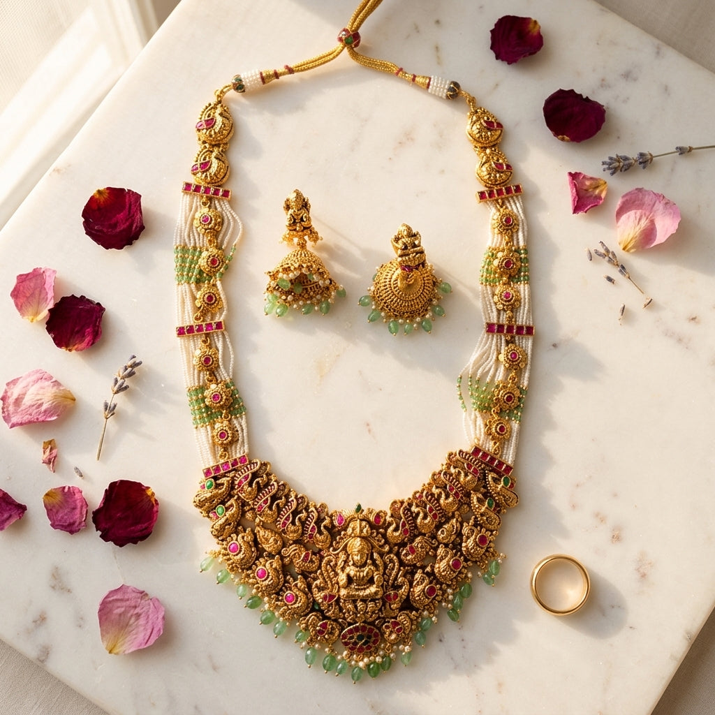 Multi Temple Peacock Necklace Set - Tabletop