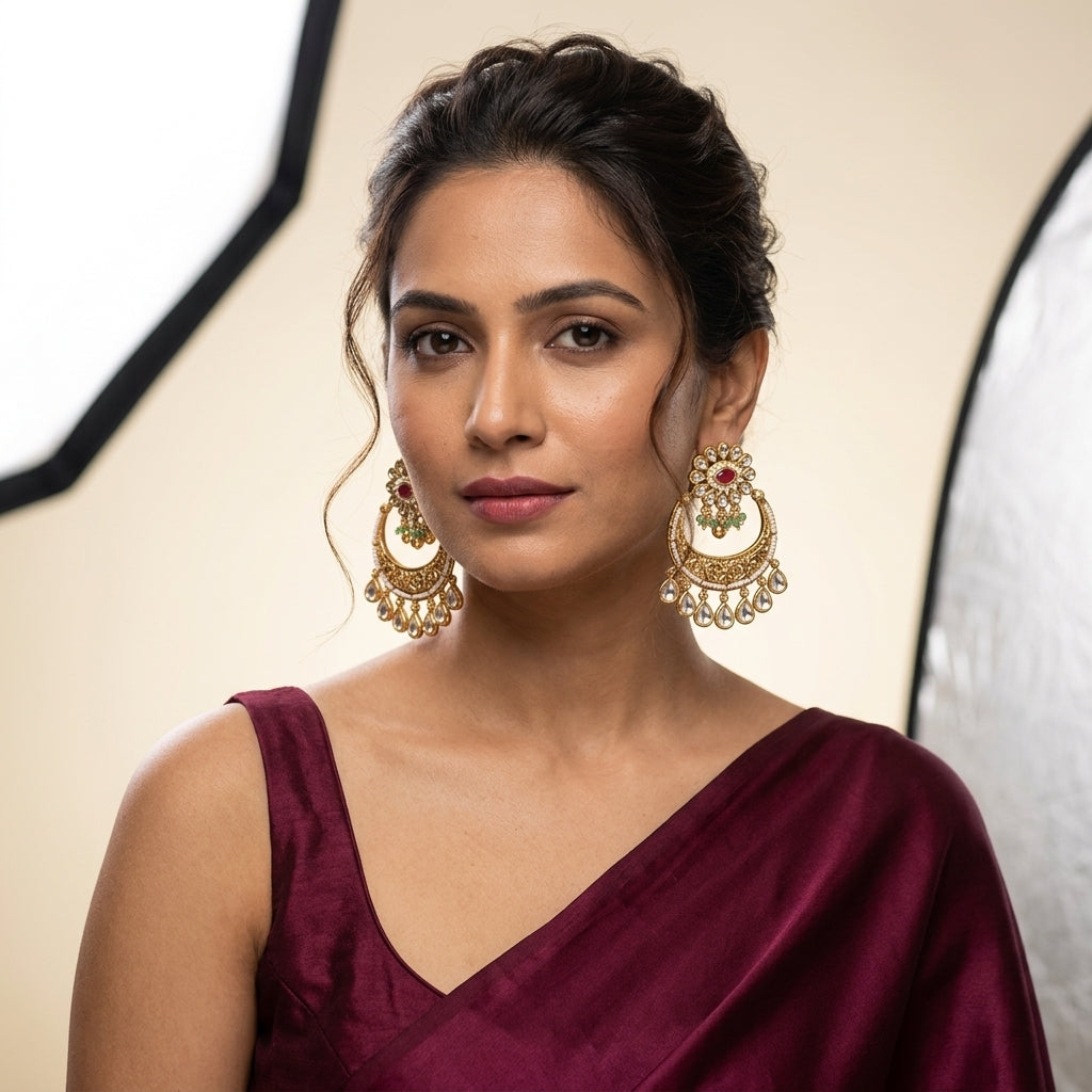 Multi Floral Chandbali Earrings - Model