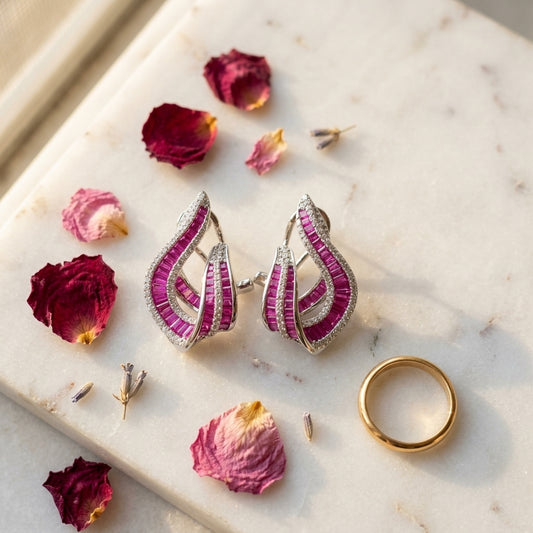 Ruby Wavy Baguette Earrings - Tabletop